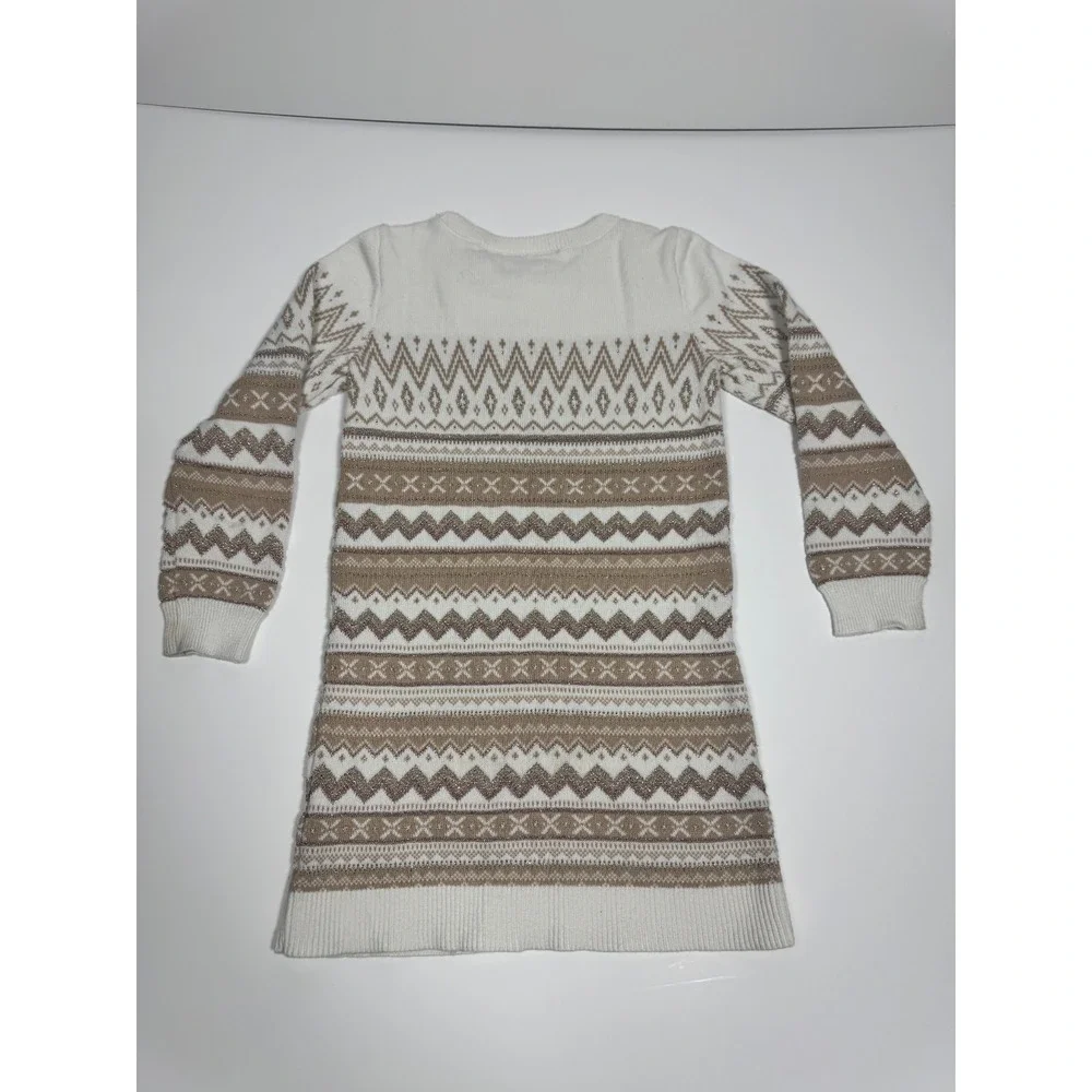 The Children's Place Sweater Dress Girls 4T Ivory Tan‎ Fair Isle Metallic Knit